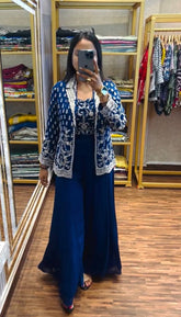 Gorgeous Blue Color  Designer Embroidery Chinon Party Wear Koti Plazzo Set
